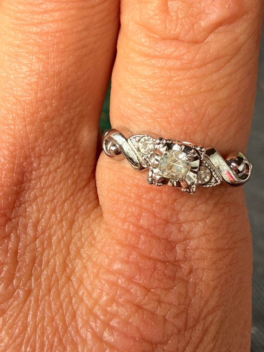 Vintage 1940s Art Deco / Retro Sterling Silver "AR" Illusion Head Ring Sz 8.75